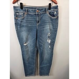 Maurices Womens Distressed Skinny Jeans Medium Wash Contrast Stitch Size 11/12